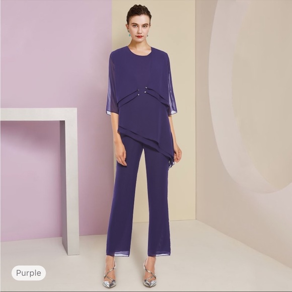 Light in the Box NWT sz 10, 3 piece formal chiffon pantsuit with wrap in Grape - Picture 1 of 8